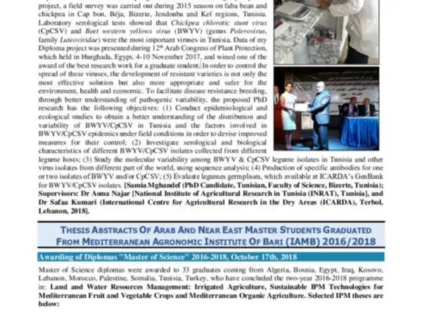 Chickpea chlorotic stunt and Beet western yellows viruses (genus Polerovirus, family Luteoviridae) on cool season food legumes in Tunisia: importance, characterization and management