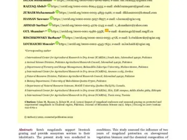 Impact of rangeland enclosure and seasonal grazing on protected and  unprotected rangelands in Chakwal region, Pakistan