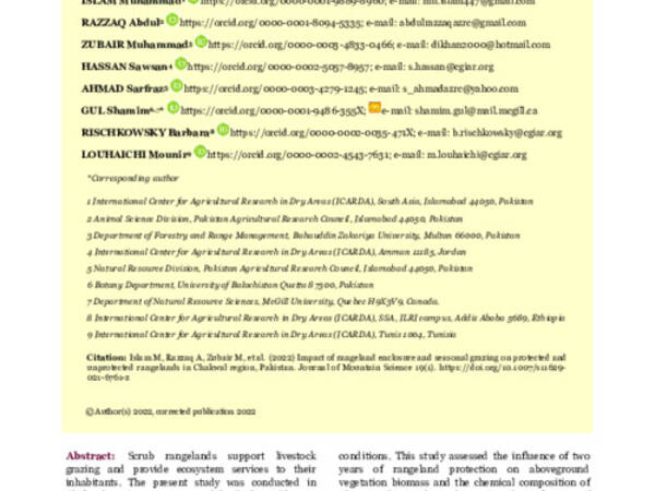 Impact of rangeland enclosure and seasonal grazing on protected and  unprotected rangelands in Chakwal region, Pakistan