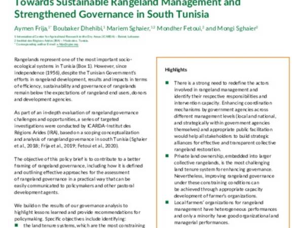 Towards Sustainable Rangeland Management and Strengthened Governance in South Tunisia