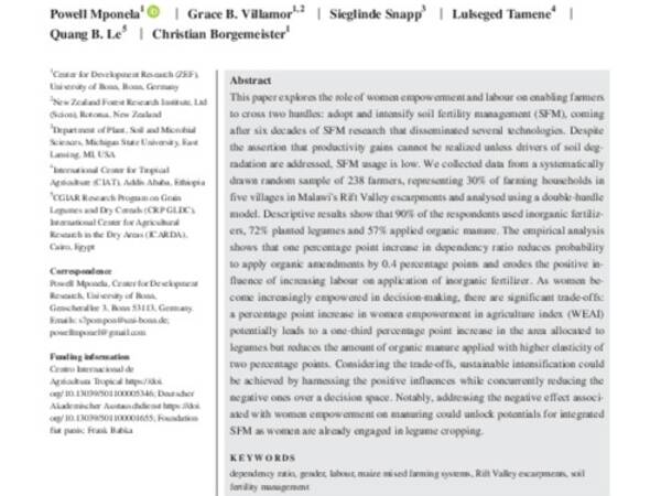 The role of women empowerment and labour dependency on adoption of integrated soil fertility management in Malawi