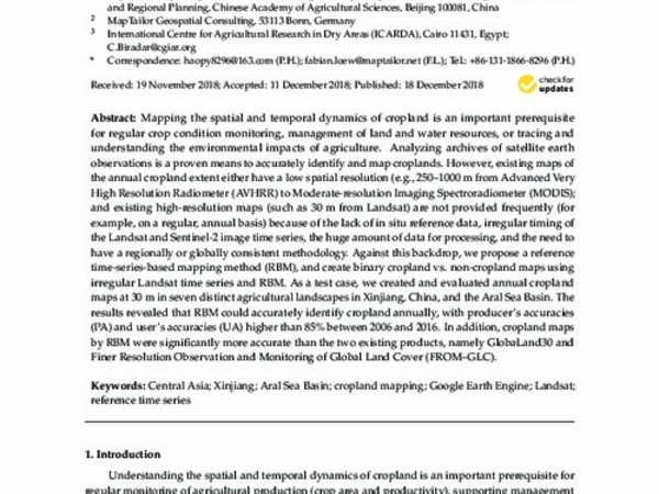 Annual Cropland Mapping Using Reference Landsat Time Series—A Case Study in Central Asia