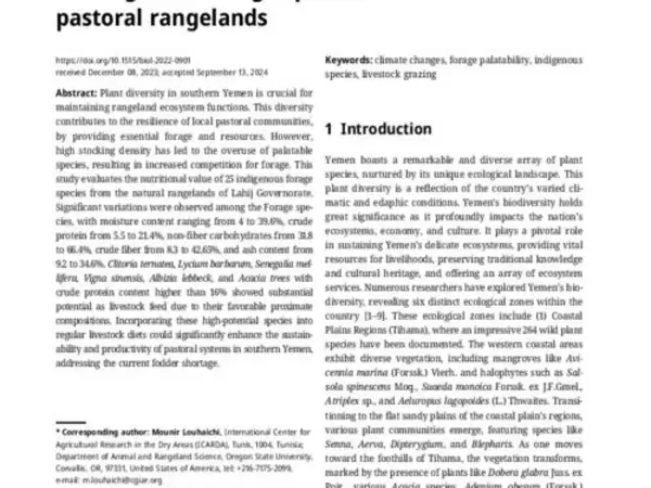 Assessing the proximate compositions of indigenous forage species in Yemen’s pastoral rangelands
