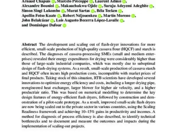 Cost-Effective Cassava Processing: Case Study of Small-Scale Flash-Dryer Reengineering