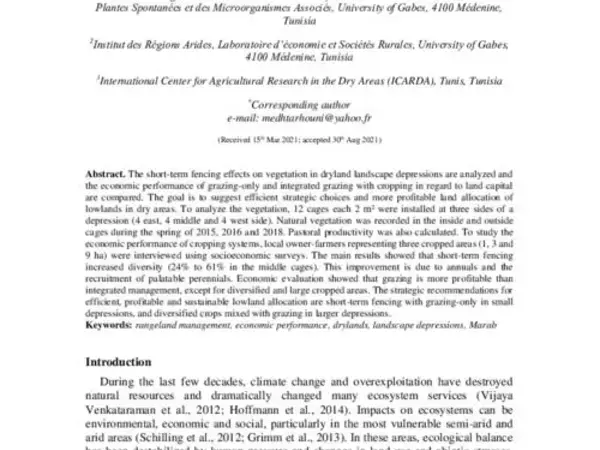Enhancing sustainability and fodder production of lowland pastures through fencing and conservation agriculture in arid agro-pastoral ecosystems