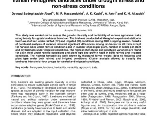 Genetic variability of some agronomic traits in the Iranian Fenugreek landraces under drought stress and non-stress conditions