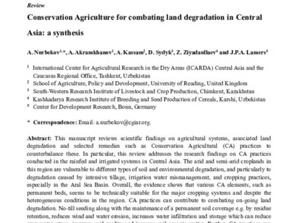 Conservation Agriculture for combating land degradation in Central Asia: a synthesis