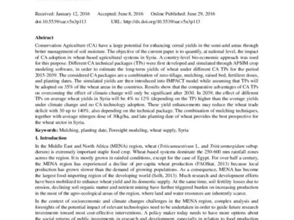 Country-Level Bio-Economic Modeling of Agricultural Technologies to Enhance Wheat-Based Systems Productivity in the Dry Areas