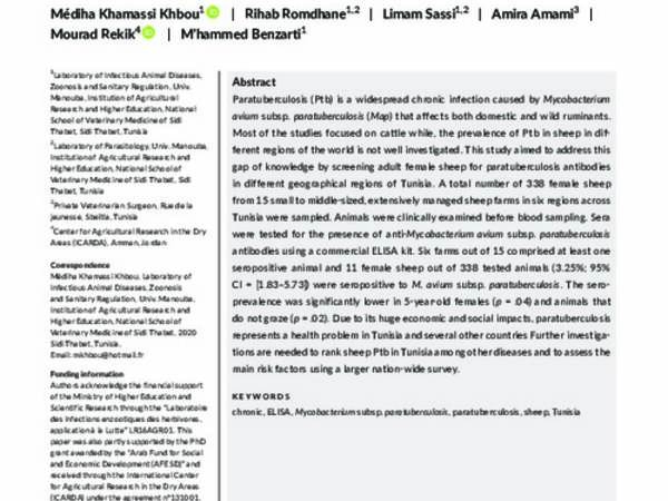 Seroprevalence of anti‐Mycobacterium avium subsp. paratuberculosis antibodies in female sheep in Tunisia