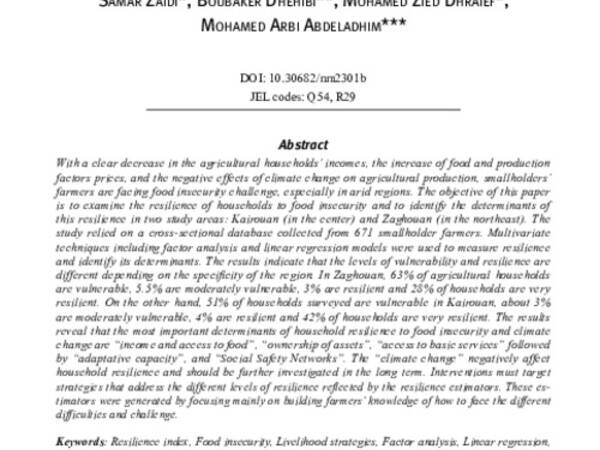 Résilience des ménages face à l’insécurité  alimentaire et au changement climatique dans les régions du centre et du nord-est de la Tunisie : Une analyse empirique