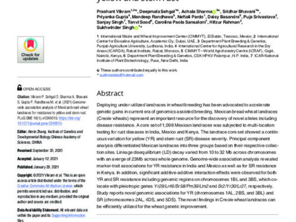 Genome-wide association analysis of Mexican bread wheat landraces for resistance to yellow and stem rust