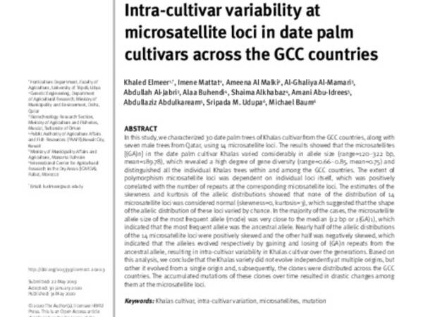 Intra-cultivar variability at microsatellite loci in date palm cultivars across the GCC countries