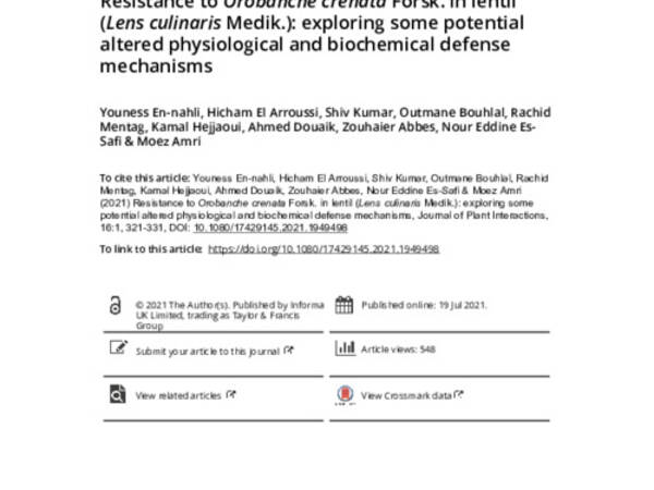 Resistance to Orobanche crenata Forsk. in lentil (Lens culinaris Medik.): exploring some potential altered physiological and biochemical defense mechanisms