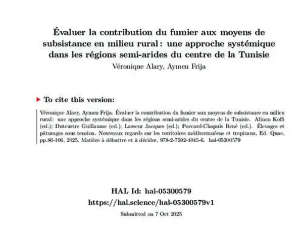 Évaluer la contribution du fumier aux moyens de subsistance en milieu rural : une approche systémique dans les régions semi-arides du centre de la Tunisie