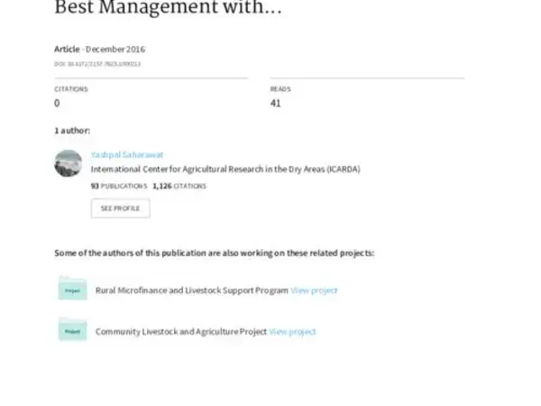 Improving Resource Use Efficiency of Cereal Based Cropping Systems with Integration of Best Management with Conservation Agriculture Under Changing Agricultural Scenarios in Cauvery Delta of Tamil Nadu