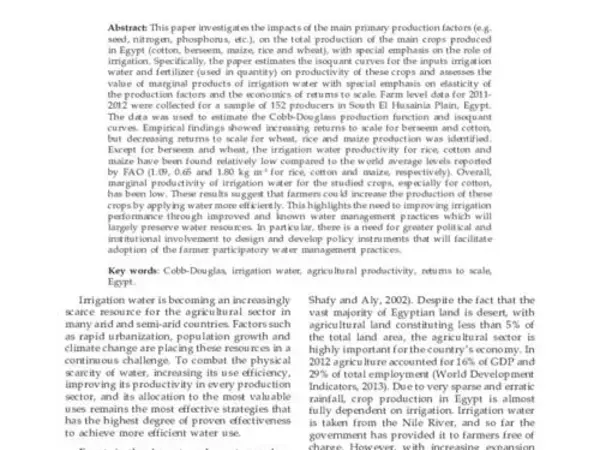 Impacts of Irrigation on Agricultural Productivity in Egypt