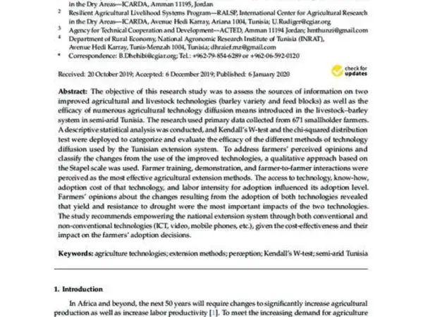 Agricultural Technology Transfer Preferences of Smallholder Farmers in Tunisia’s Arid Regions