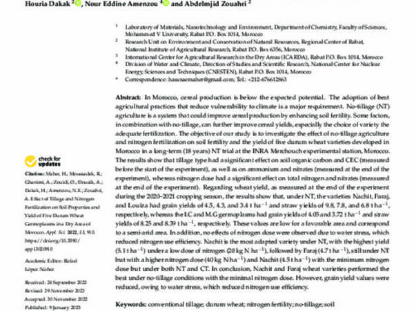 Effect of Tillage and Nitrogen Fertilization on Soil Properties and Yield of Five Durum Wheat Germoplasms in a Dry Area of Morocco