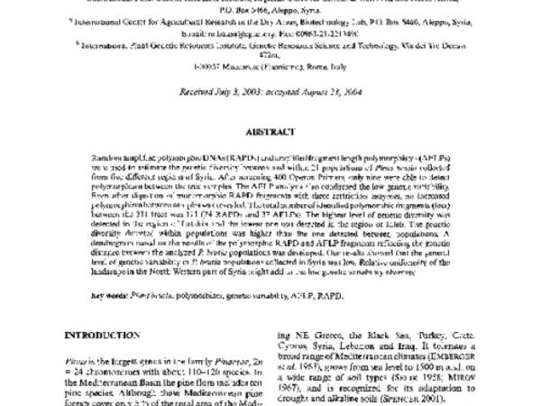 Genetic diversity of Pinus brutia in Syria as revealed by DNA markers