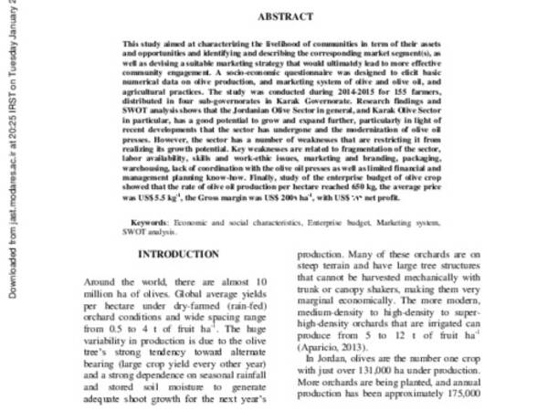 Market Study and Marketing Strategy for Olive and Olive Oil Sector in the Southern Arid Part of Jordan 