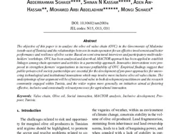 Towards an innovative olive oil value chain: Options for inclusive development in South-Eastern Tunisia