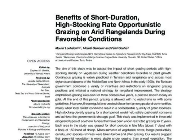 Benefits of Short-Duration, High-Stocking Rate Opportunistic Grazing on Arid Rangelands During Favorable Conditions