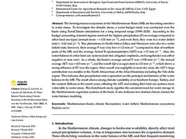 Water Balance Trends along Climatic Variations in the Mediterranean Basin over the Past Decades