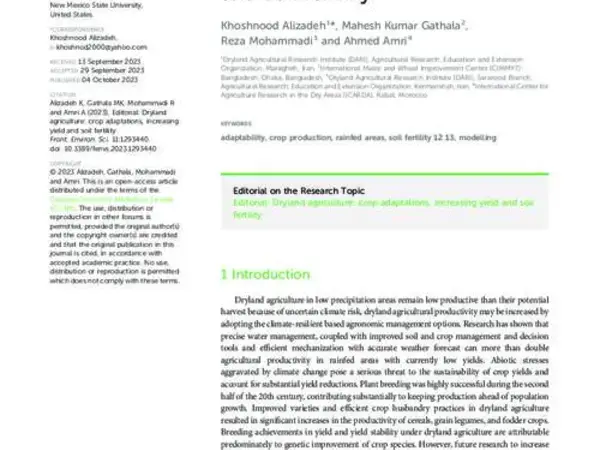 Editorial: Dryland agriculture: crop adaptations, increasing yield and soil fertility