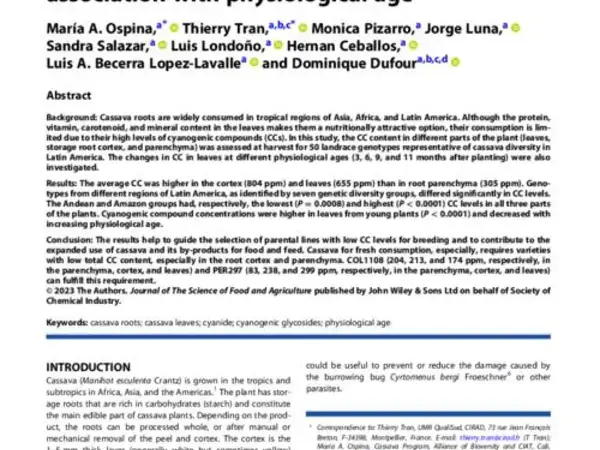 Content and distribution of cyanogenic compounds in cassava roots and leaves in association with physiological age