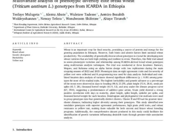 Multivariate analysis of phenotypic diversity elite bread wheat  (Triticum aestivum L.) genotypes from ICARDA in Ethiopia
