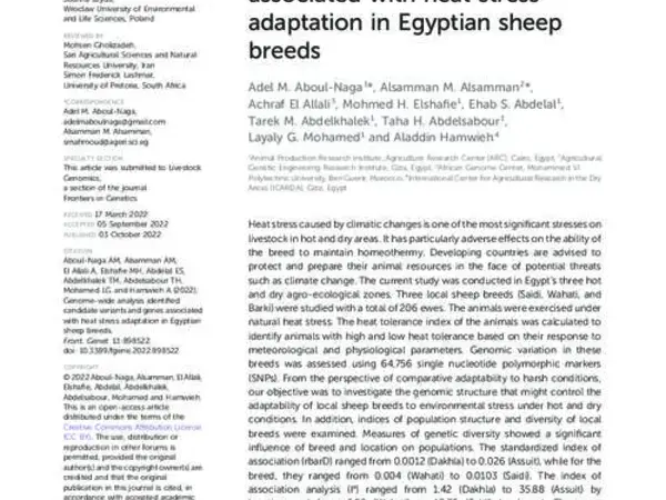 Genome-wide analysis identified candidate variants and genes associated with heat stress adaptation in Egyptian sheep breeds
