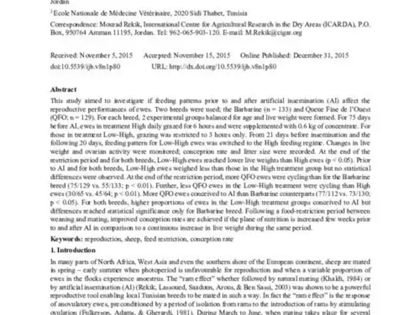 Strategic Feeding Alternating a 2-months’ Feeding Restriction and a Short Boost of the Feeding Level Increases Conception Rate in Sheep