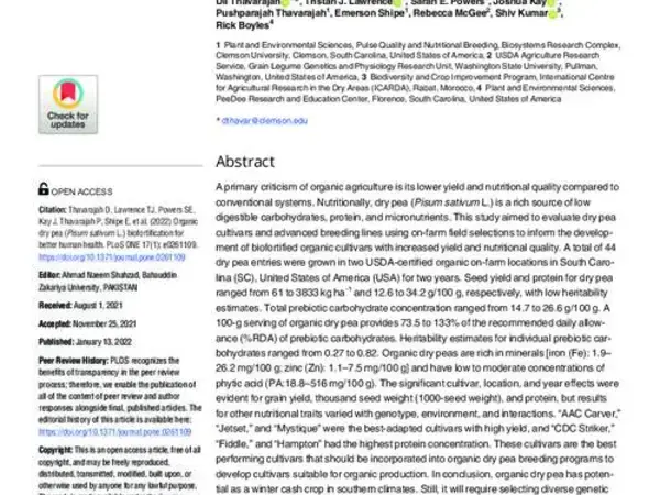 Organic dry pea (Pisum sativum L.) biofortification for better human health