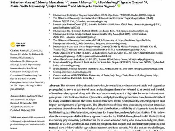 Phytosanitary Interventions for Safe Global Germplasm Exchange and the Prevention of Transboundary Pest Spread: The Role of CGIAR Germplasm Health Units