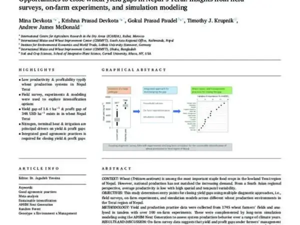 Opportunities to close wheat yield gaps in Nepal’s Terai: Insights from field  surveys, on-farm experiments, and simulation modeling