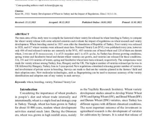 Variety Development of Wheat in Turkey and the Impact of Regulations