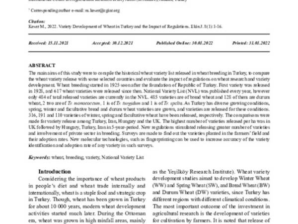 Variety Development of Wheat in Turkey and the Impact of Regulations