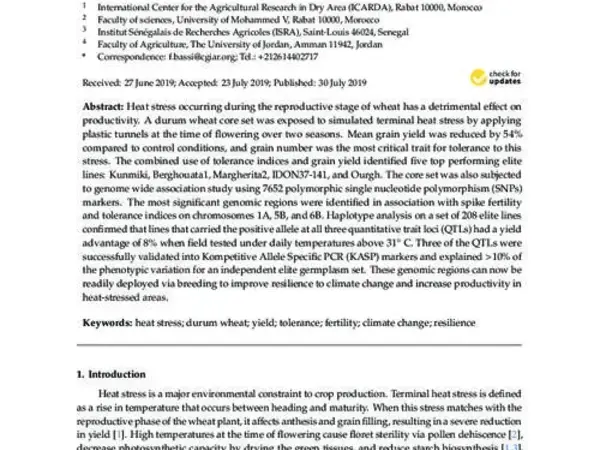 Loci Controlling Adaptation to Heat Stress Occurring at the Reproductive Stage in Durum Wheat