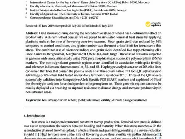 Loci Controlling Adaptation to Heat Stress Occurring at the Reproductive Stage in Durum Wheat