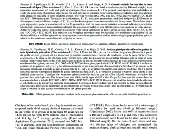 Genetic analysis for seed size in three crosses of chickpea (Cicer arietinum L.)