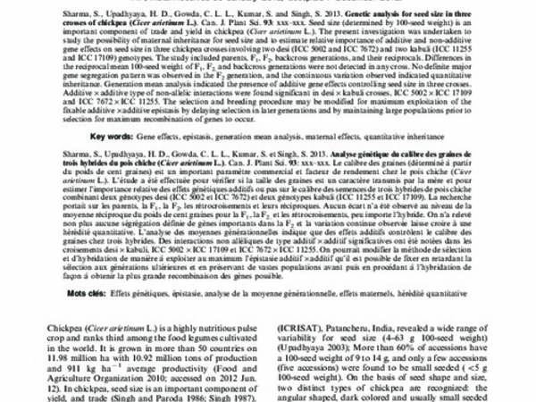 Genetic analysis for seed size in three crosses of chickpea (Cicer arietinum L.)