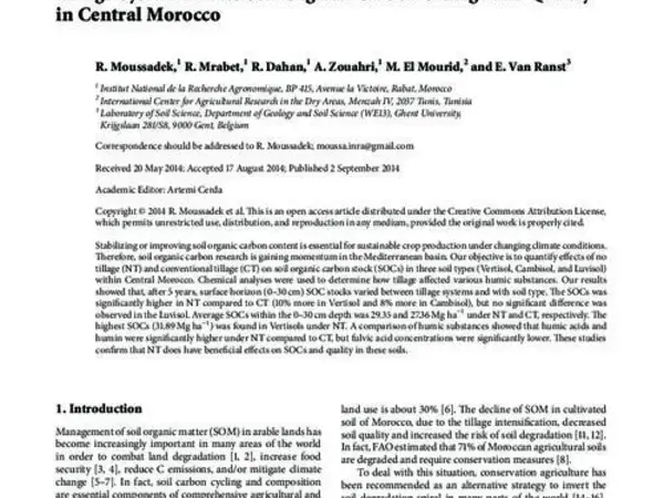 Tillage System Affects Soil Organic Carbon Storage and Quality in Central Morocco