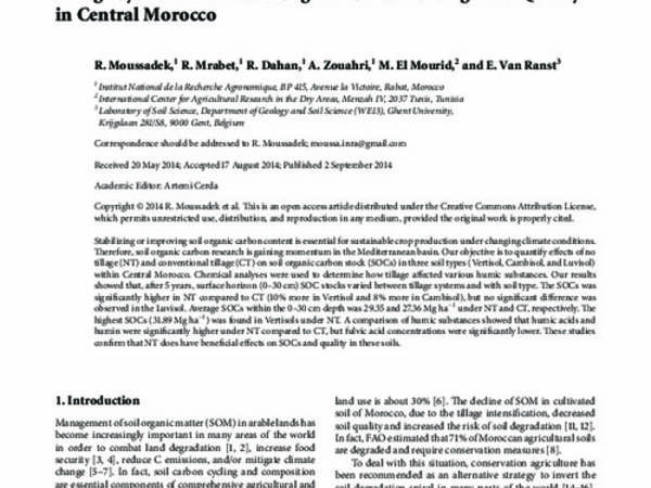 Tillage System Affects Soil Organic Carbon Storage and Quality in Central Morocco