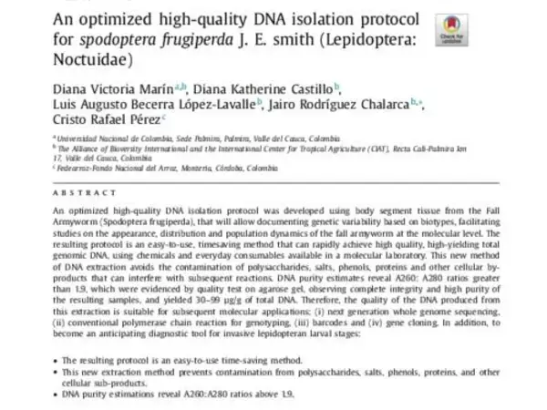 An optimized high-quality DNA isolation protocol for spodoptera frugiperda J. E. smith (Lepidoptera: Noctuidae)