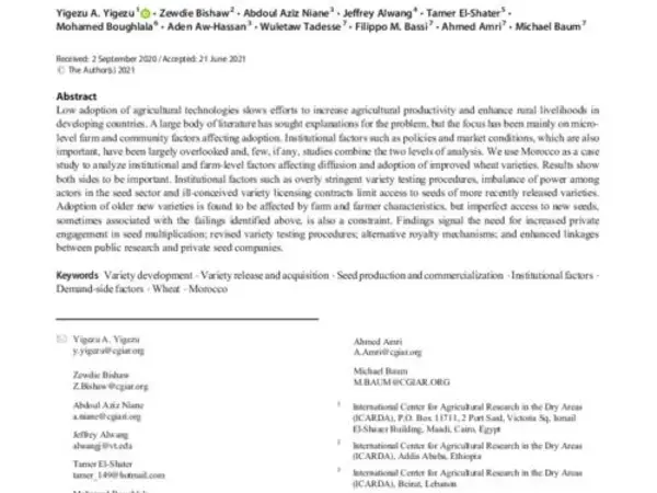 Institutional and farm-level challenges limiting the diffusion of new varieties from public and CGIAR centers: The case of wheat in Morocco