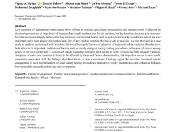 Institutional and farm-level challenges limiting the diffusion of new varieties from public and CGIAR centers: The case of wheat in Morocco