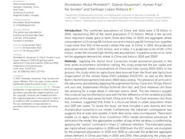 Projecting wheat demand in China and India for 2030 and 2050: Implications for food security