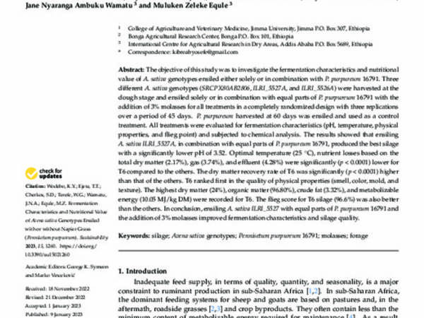 Fermentation Characteristics and Nutritional Value of Avena sativa Genotypes Ensiled with or without Napier Grass (Pennisetum purpureum)