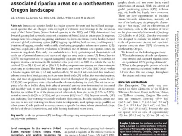 Cattle use of perennial streams and associated riparian areas on a northeastern Oregon landscape