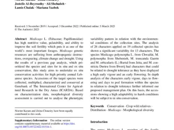 Phenotypic diversity of Medicago crop wild relatives growing in Lebanon